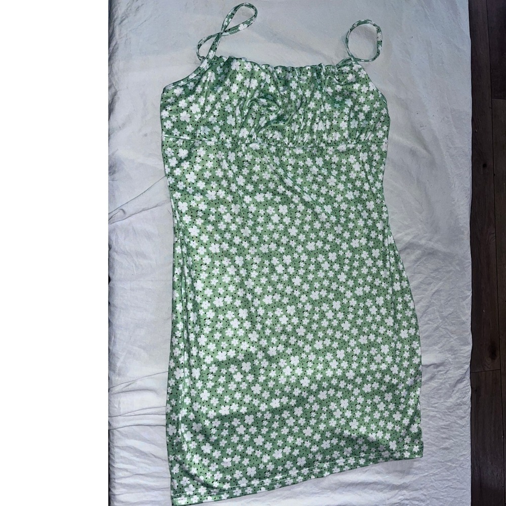 Green Floral Print‎ Ruched Mini Dress Spaghetti Straps
